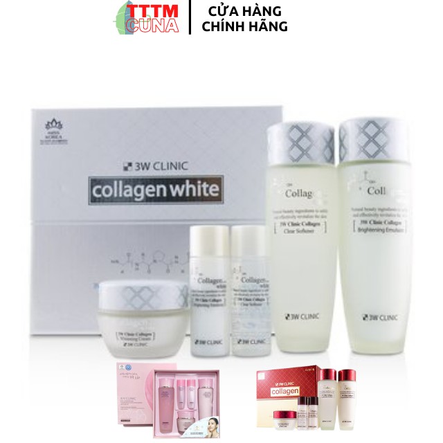 [Hàng Chính Hãng] Bộ Dưỡng Trắng Da Whitening Collagen 3W Clinic 5 Sản Phẩm Hàn Quốc