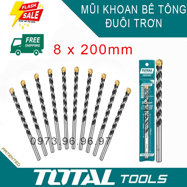 Mũi khoan bê tông đuôi trơn 6mm 8mm 10mm 12mm 14mm 16mm trơn dùng cho máy khoan điện và PIN - GIAO HÀNG NHANH TẠI NHÀ