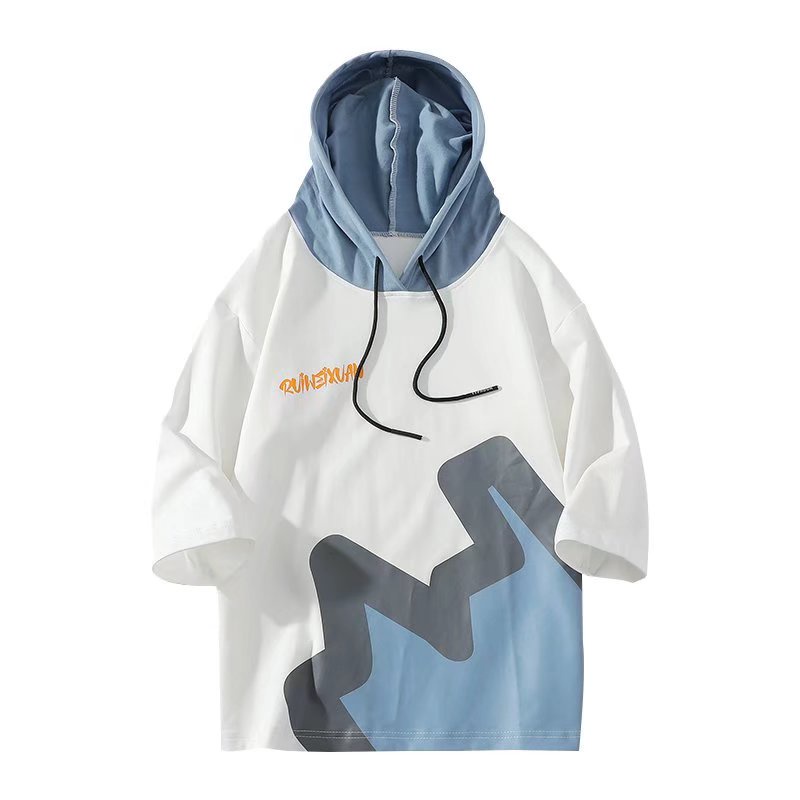 Áo Hoodie Tay Ngắn Dáng Rộng In Chữ Phong Cách Hip Hop Đường Phố Hàn Quốc Thời Trang Cho Nam Cỡ M-3XL