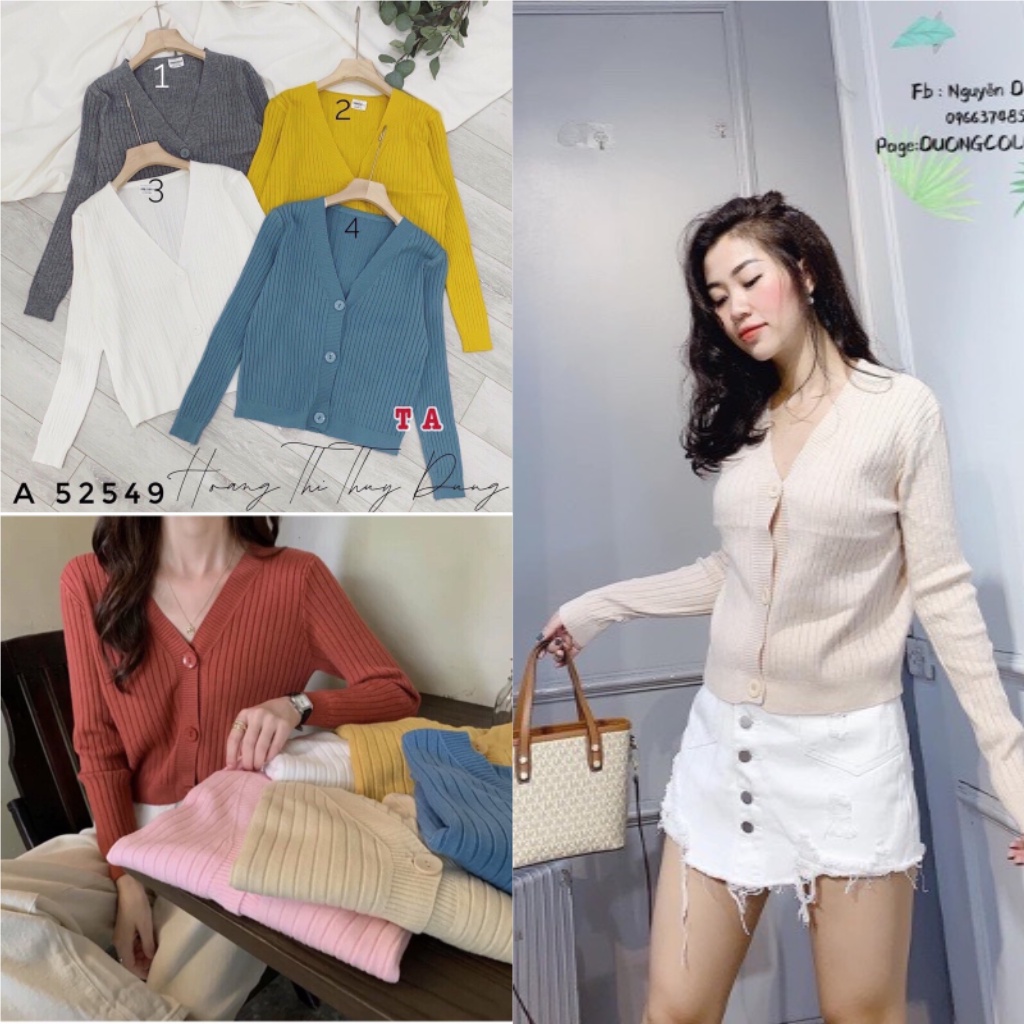 Áo khoác len cadigan sọc đũa 3 khuy, Cadigan len dài tay AK1410 - NhiNhiShop