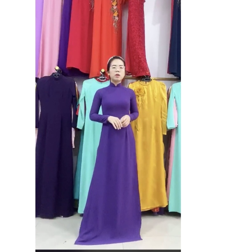 Áo dài màu Tím Huế 4 tà trơn truyền thống, Lụa dày dặn, co giãn 4 chiều giá rẻ tận xưởng Áo dài Ngọc Trang