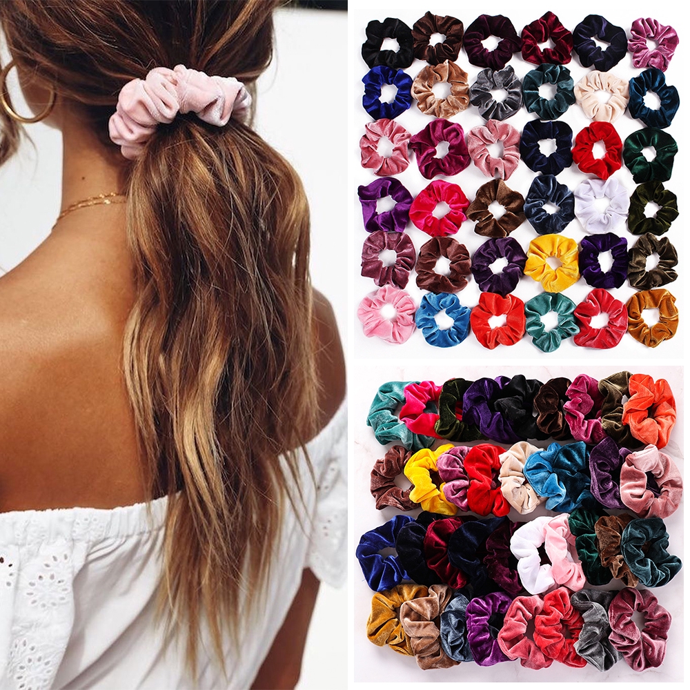 MAYSHOW Hair Accessories  Women Girls Vintage Ponytail Holder Mixed Colors Hair Scrunchie