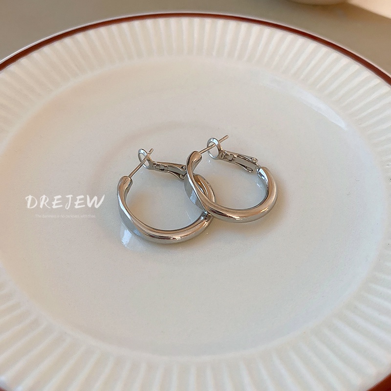 DREJEW Khuyên tai kim loại hình tròn đơn giản phong cách thời trang