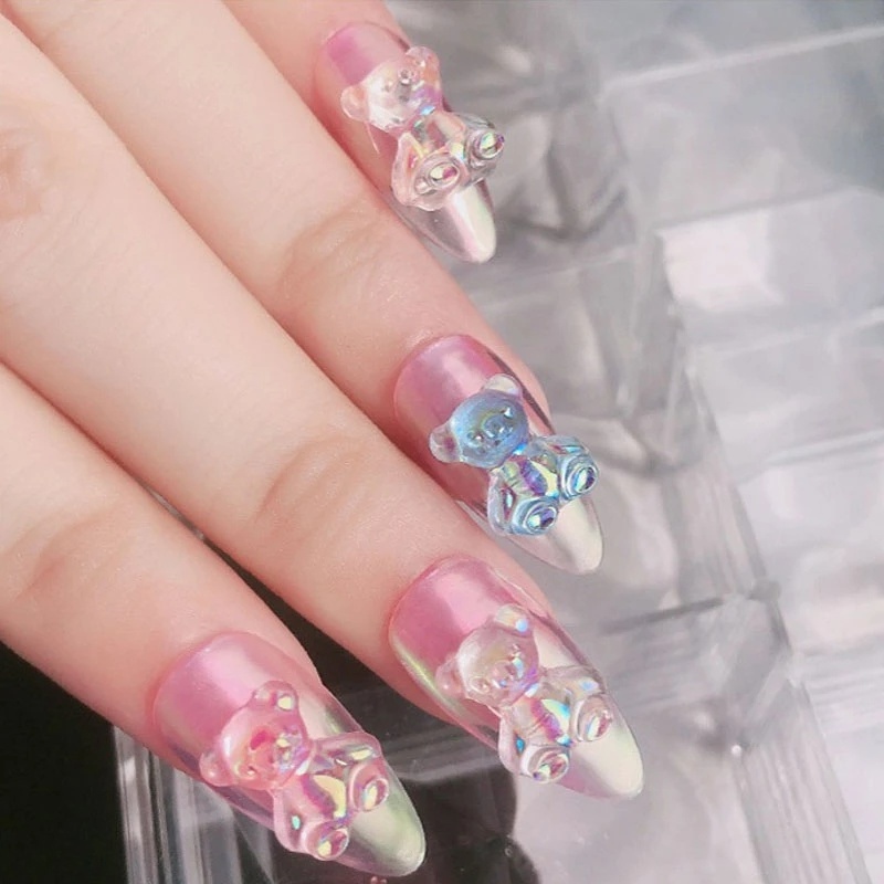Set 10 Viên Đá 3D Hình Gấu Dễ Thương Tự Trang Trí Móng Tay