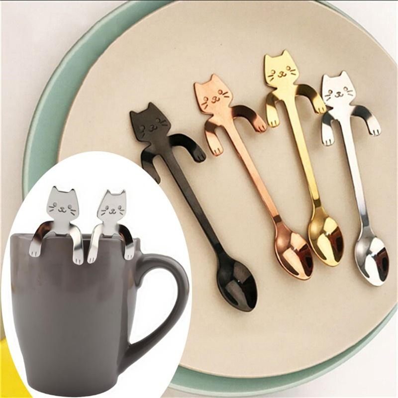 Muỗng Cà Phê Cán Hình Mèo Bằng Thép Không Gỉ