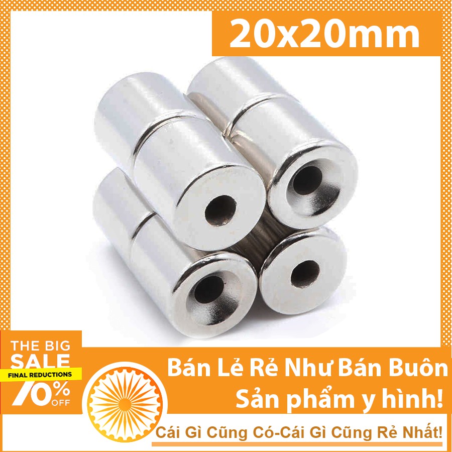 Nam châm hít bi sắt 20x20mm lỗ 6mm siêu hút giữ bi