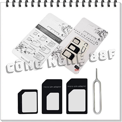 Bộ sim card Adapter 4 trong 1 Nano Micro SIM Adapter, que chọc sim