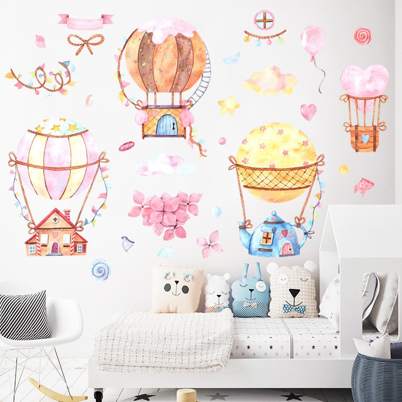 [Nhà khinh khí cầu] Decal dán tường mẫu đẹp dễ thương, Tranh dán tường trang trí phòng cho bé, phòng khách, phòng ngủ