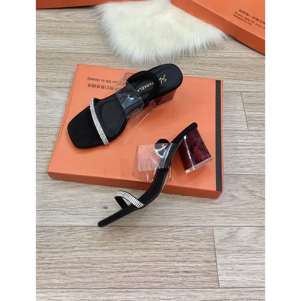 Dép sandanl nữ gót đỏ pha dây kim tuyến sang chảnh