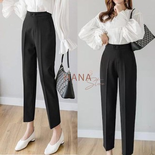 Quần tây công sở nữ khuy bọc vải 2 ly - Kiểu quần baggy cạp cao liền 2 cúc - Vải dày dặn - Phối áo sơ mi đi học đi làm