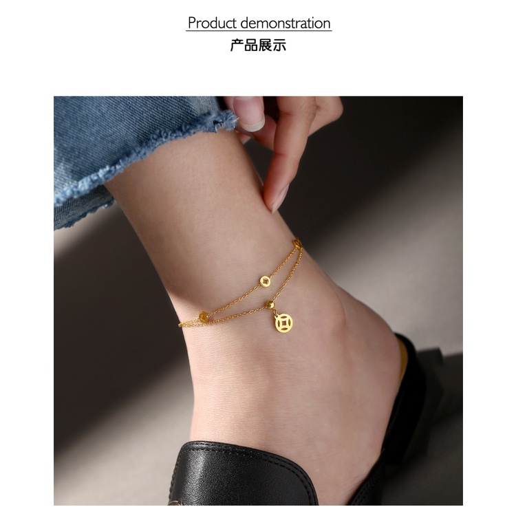 [FreeShip] Lắc chân nữ titan bốn đồng xu thời trang O1-206 - CAM KẾT KHÔNG BAY MÀU