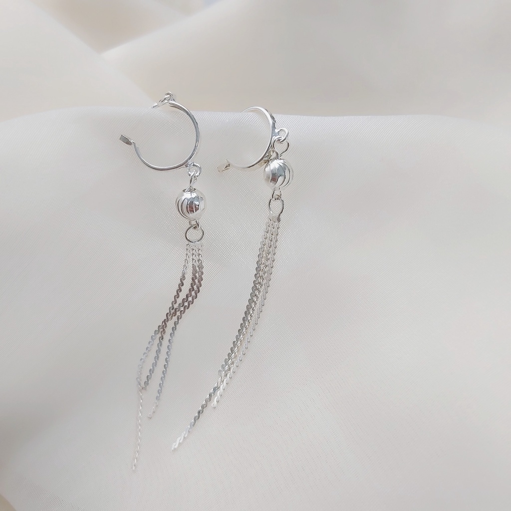 Bông tai bạc Bông bi tua hàng phay bóng đẹp