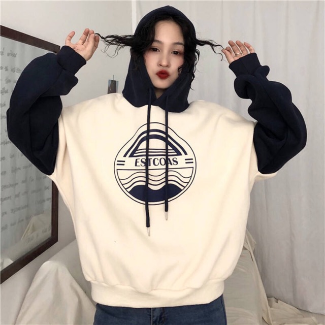 Áo Hoodie Be Tay Đen