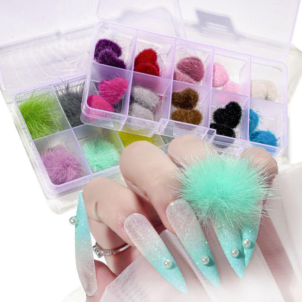 Phụ Kiện Trang Trí Móng Tay 3D Kèm Cục Bông Pom Pom Dễ Thương
