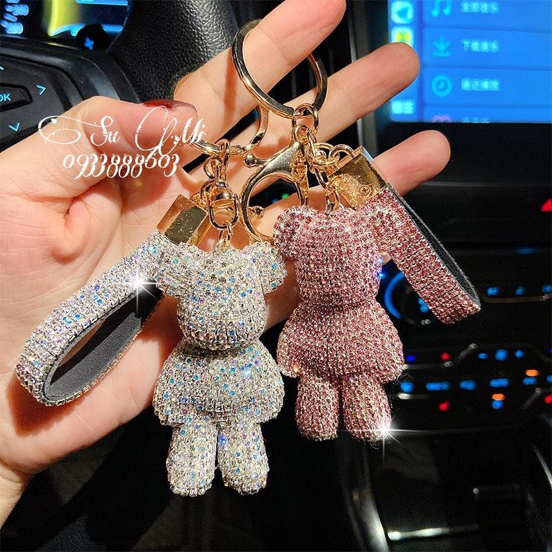 Móc khóa cao cấp gấu Bearbrick đính đá lấp lánh đẳng cấp sang trọng -  trang trí túi xách.