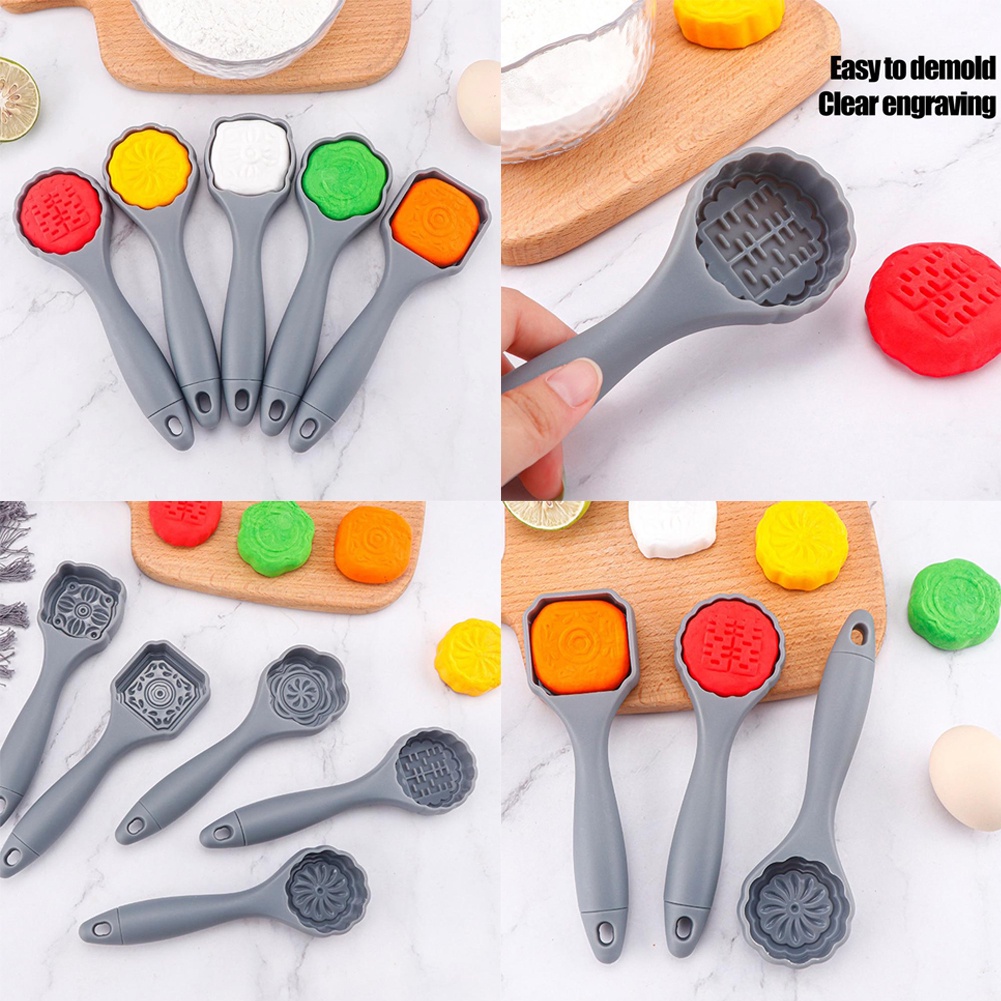 Dụng cụ làm bánh Khuôn bánh trung thu hình hoa Dụng cụ nhà bếp màu xám Khuôn bánh trung thu PР Khuôn bánh trung thu Lễ hội Khuôn bánh trung thu Khuôn ép nhựa Bánh quy cắt thịt veel