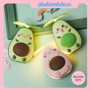 Quạt mini cầm tay hình quả bơ 3in1, đèn led - gương - quạt