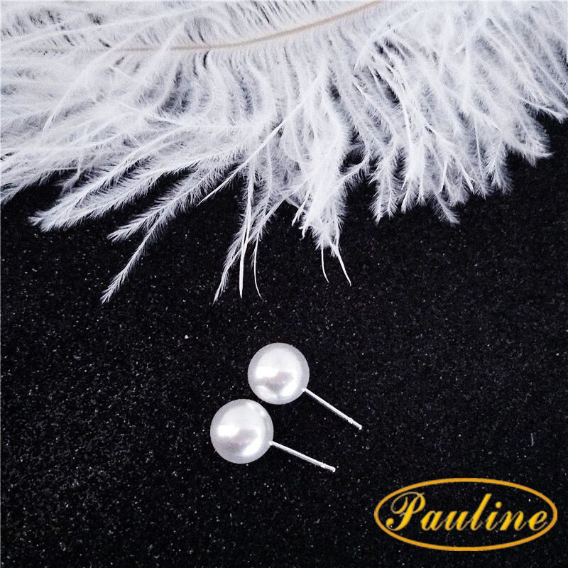 Pauline's Store - Bông tai nữ bạc ý s925 cao cấp đơn giản Ngọc Trắng