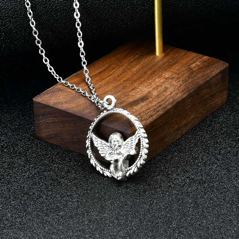 XiaoboACC Dây Chuyền Phối Mặt Hình Thiên Thần Bằng Thép Titan Phong Cách Hiphop Hàn Quốc