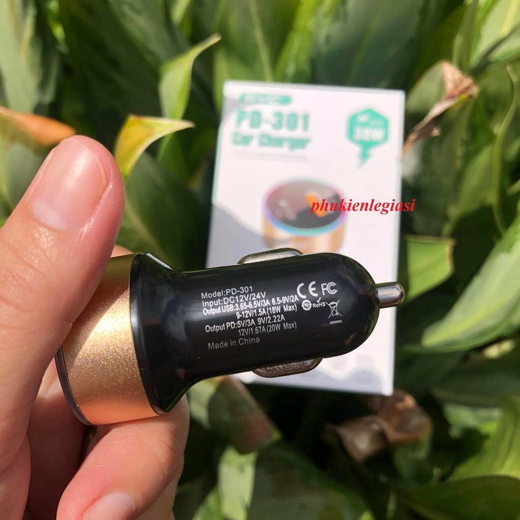 Cốc sạc oto có cổng PD sạc nhanh SYC 301 có 2 cổng usb 38W