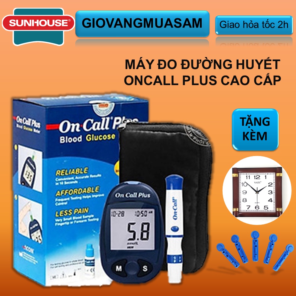 Máy Đo Đường Huyết Oncall – Plus Cao Cấp + Tặng 25 kim, 25 que thử + mua 10 bộ tặng đồng hồ