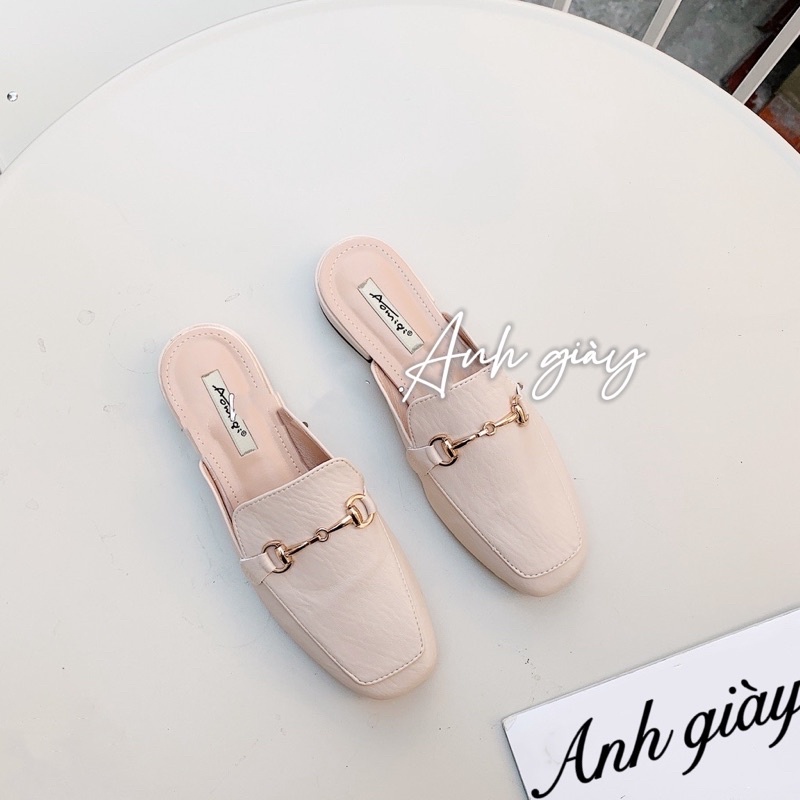 DL09 - Dép lê/ Sục mũi vuông khuy da lì