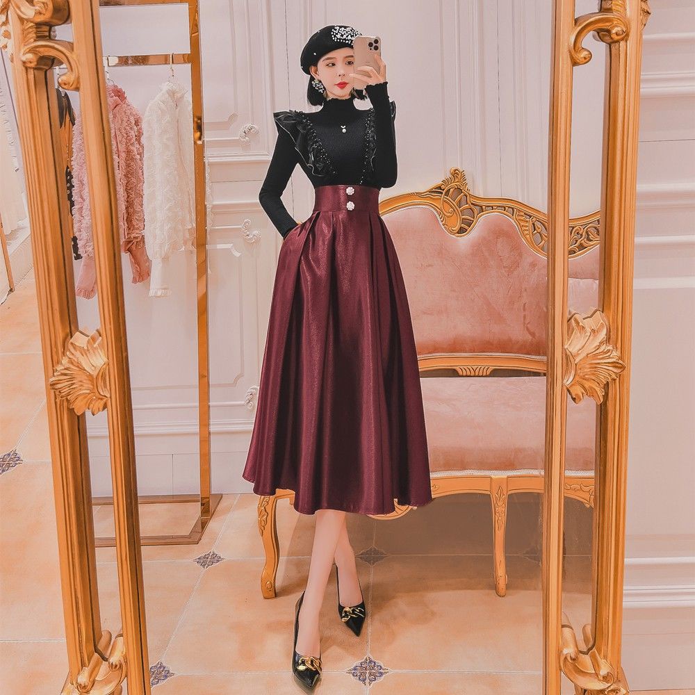 Chân Váy Satin Lưng Cao Dáng Ôm Thời Trang Mùa Xuân 2022 Cho Nữ Ốp