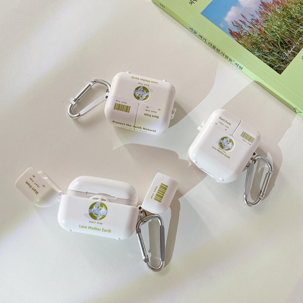 Vỏ Bảo Vệ Hộp Sạc Tai Nghe Bluetooth Airpods 1 2 pro 3 2021 gen3 Bằng PC Cứng Họa Tiết Trái Đất Sáng Tạo Kèm Móc Treo