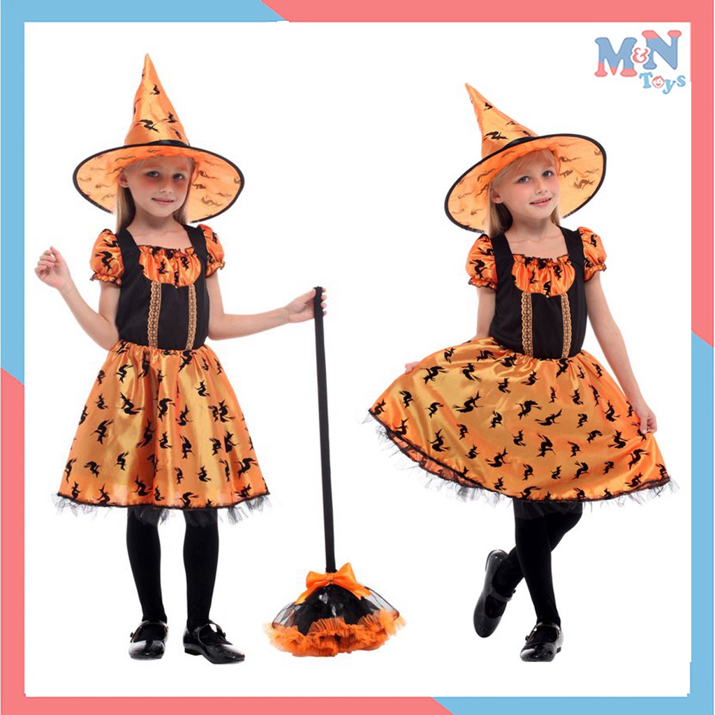 Bộ váy mũ phù thủy G-0284 hóa trang cho bé từ 4-8 tuổi chơi Halloween