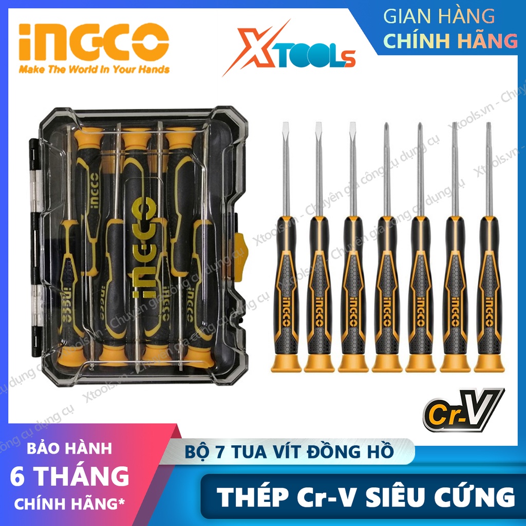 Bộ tua vít đồng hồ chuẩn 7 chi tiết INGCO HKSD0718 bộ tuốc nơ vít sửa chữa đồng hồ thép Cr-V có nam châm hút siêu cứng