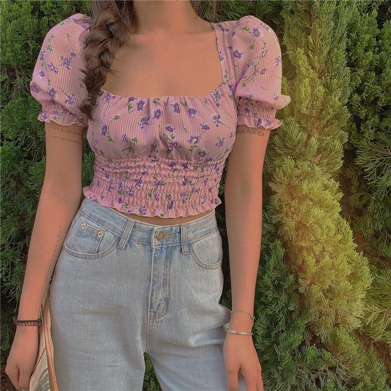 Áo Thun Tay Ngắn Cổ Đứng Hoạ Tiết Hoa Phong Cách Vintage | BigBuy360 - bigbuy360.vn