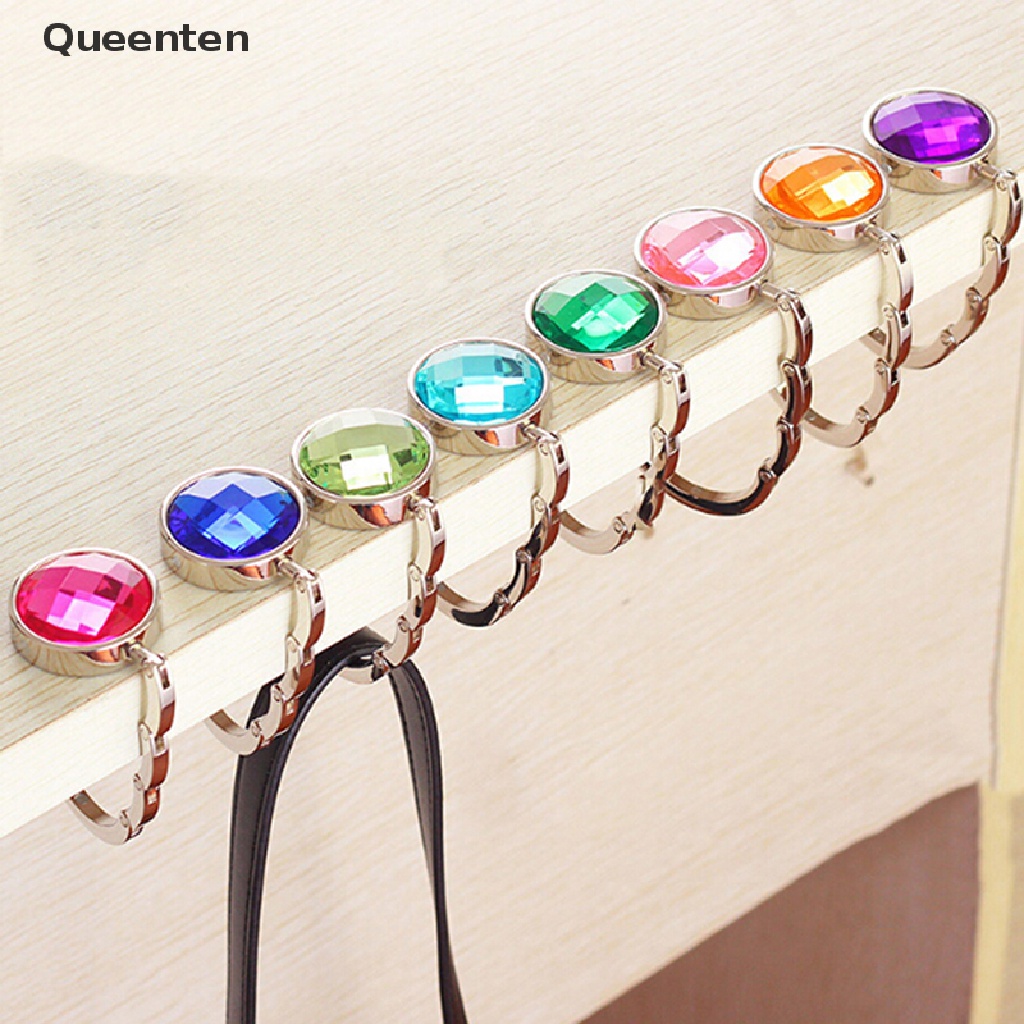 Queenten Portable Foldable Folding Crystal Alloy Purse Handbag Hook Hanger Bag Holder  QT