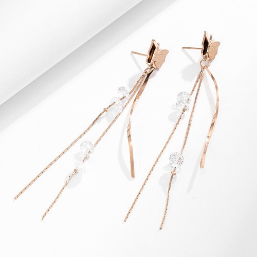 Bông Tai Bướm Xinh Chuỗi Dài Titan Ko Đen TT 3260