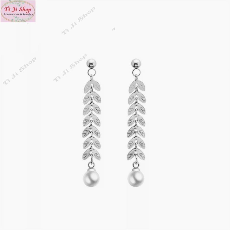 Bông tai nữ inox Hàn Quốc dáng dài sang trọng hình lá nguyệt quế  sang trọng không đen