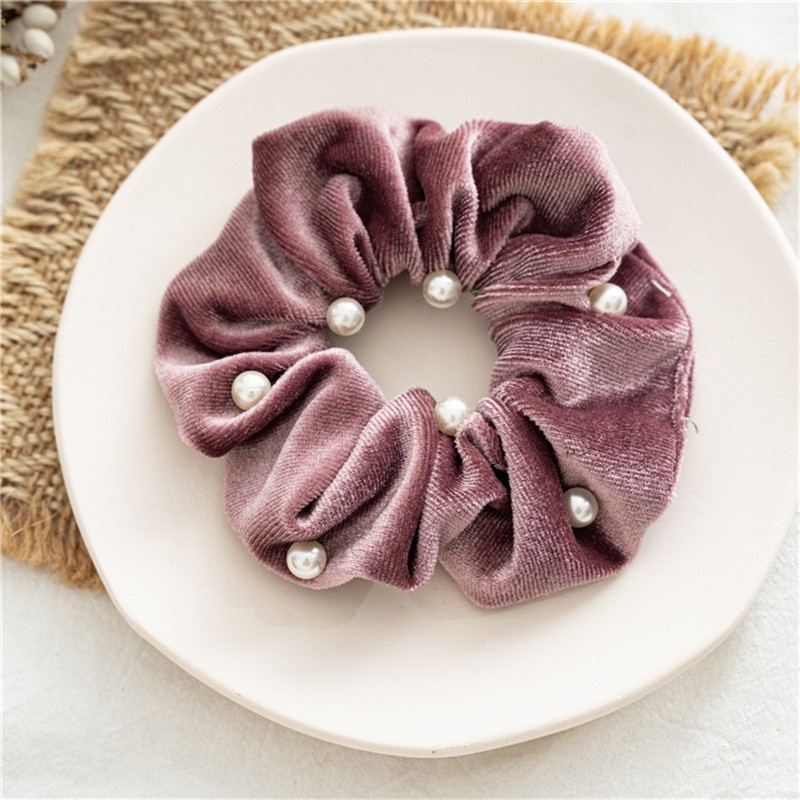 Dây Buộc Tóc Vải Flannel Cỡ Lớn Đính Ngọc Trai Thời Trang Mùa Đông Cho Nữ