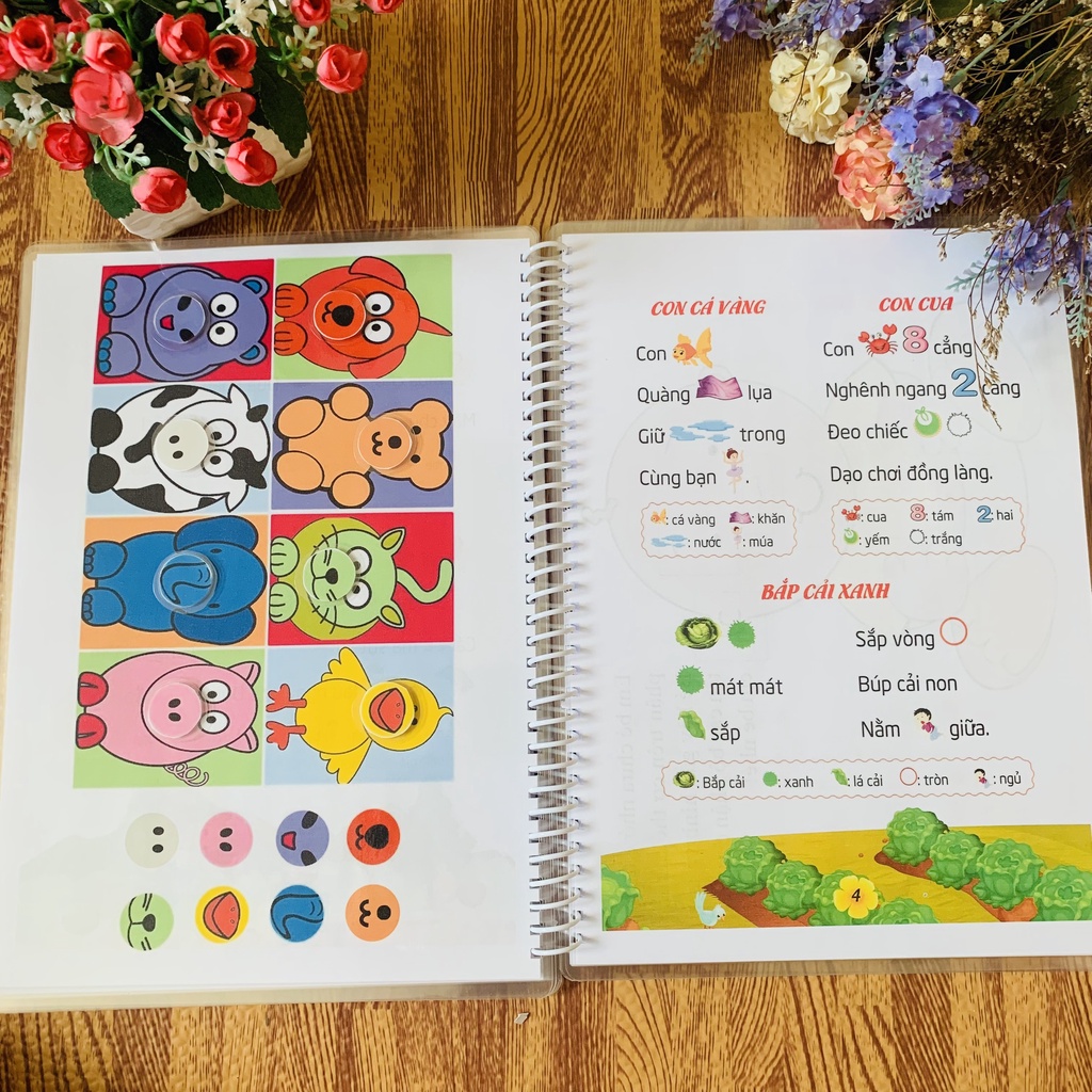 Bộ Học Liệu Bóc Dán Montessori 2in1 Giúp Bé Phát Triển Quan Sát, Tập Đọc, Tập Nói