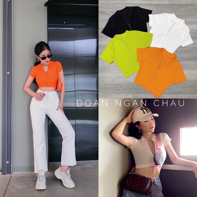 Áo croptop Borip khoá kéo ngực (Video)