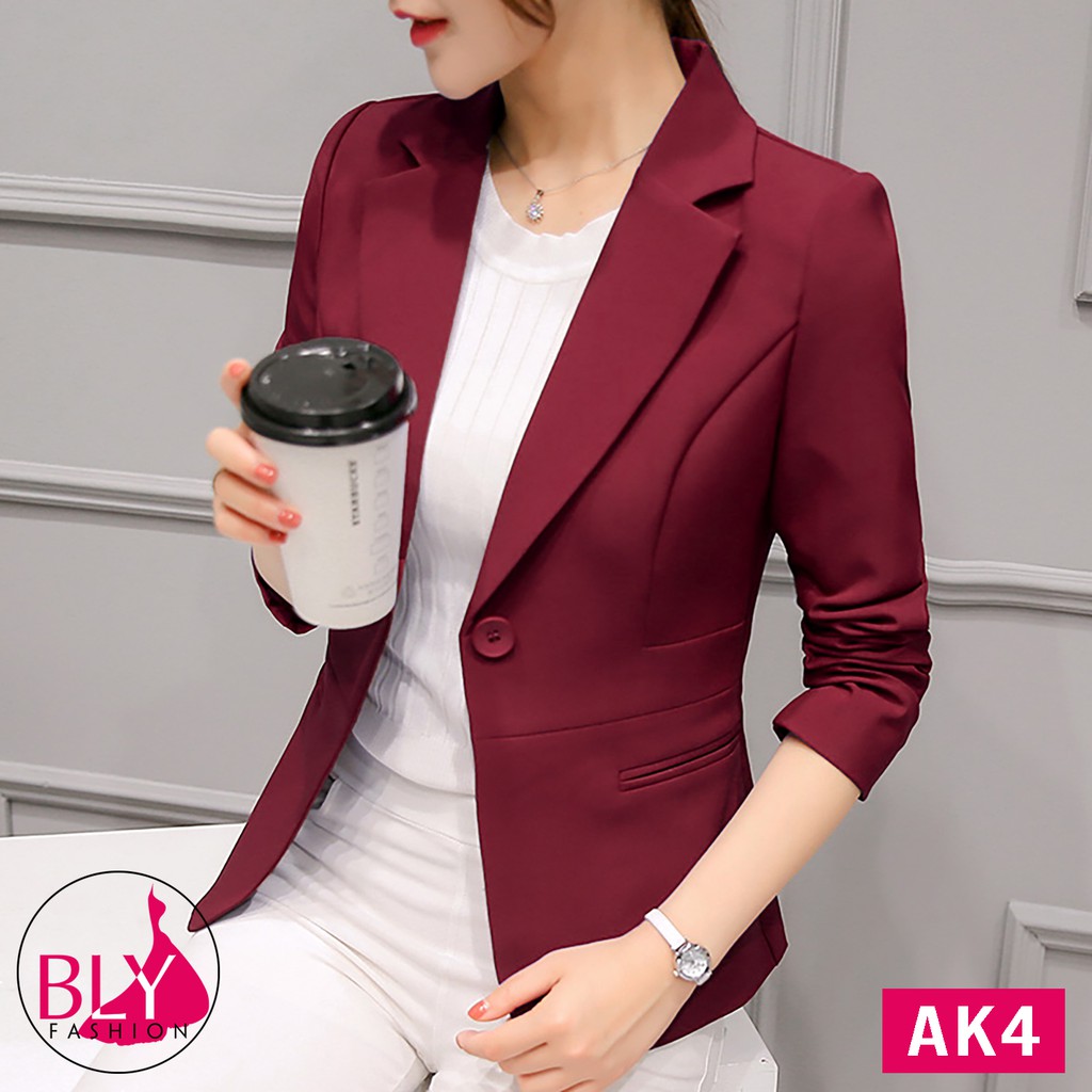 Áo khoác vest nữ blazer dáng ngắn kiểu Hàn Quốc 2 lớp chất liệu tuyết mưa mầu ...