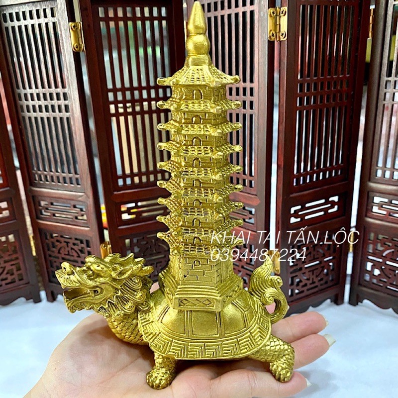 Tượng long quy cõng tháp Văn Xương bằng đồng cao 17cm