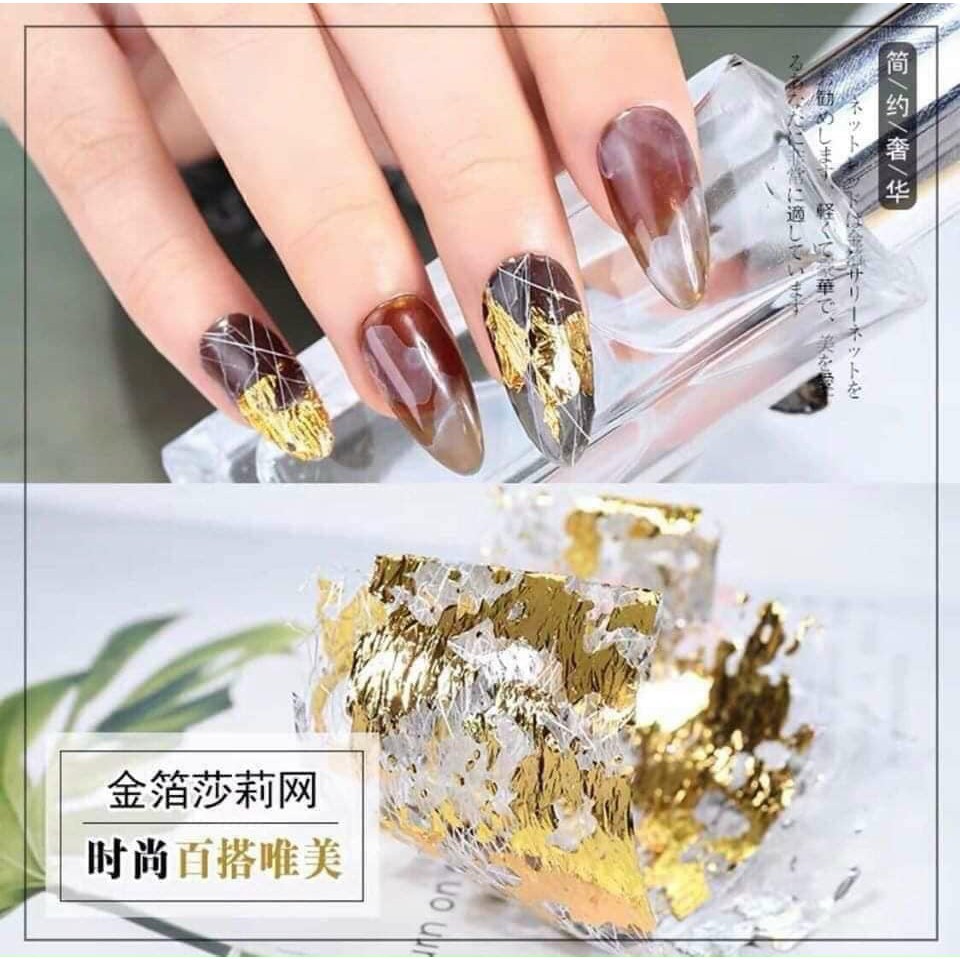 Foil Ren Lưới nhún Vàng,Bạc, Foil dán móng ẩn gel ẩn bột