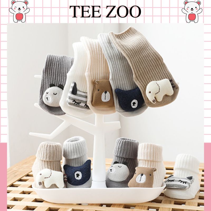 Tất trẻ em hình thú TEEZOO, Tất vớ cao cổ cho bé sơ sinh cao cấp có chống trượt cho trẻ em từ 0 đến 3 tuổi T06