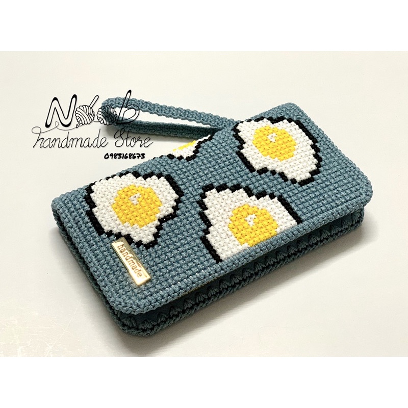 Thành phẩm và set phụ kiện làm ví cầm tay đan móc len handmade