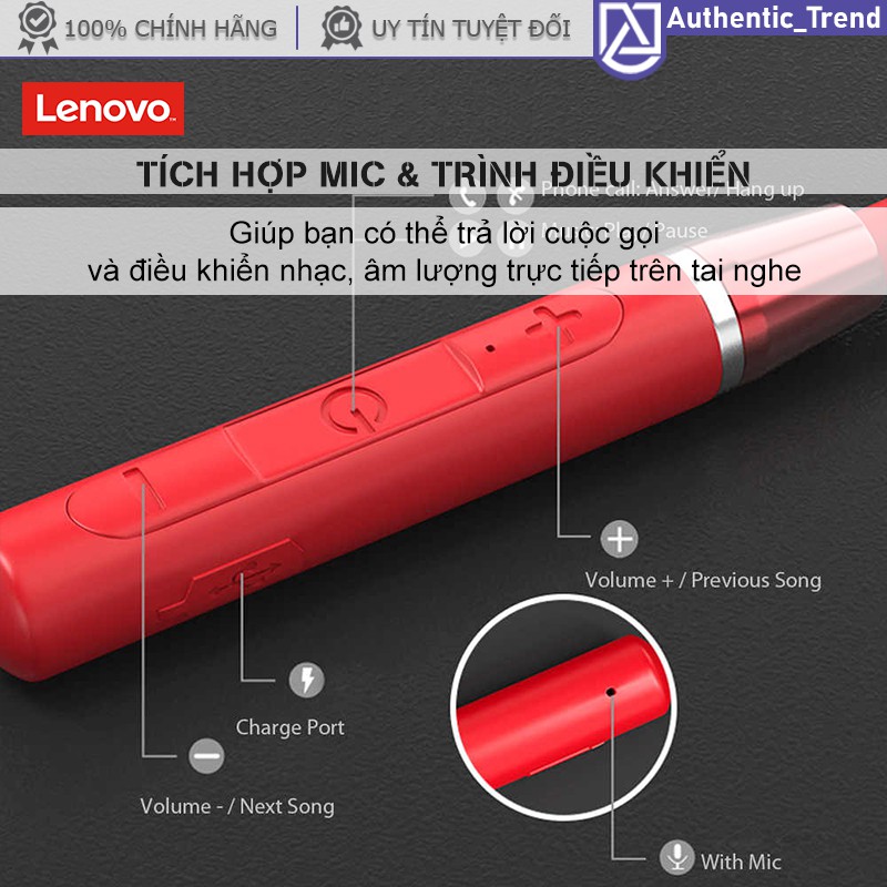 Tai nghe không dây Lenovo HE05 Bluetooth 5.0 chống ồn chống mồ hôi thiết kế từ tính tiện dụng chơi thể thao có Micro