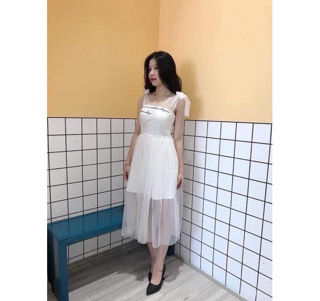 Đầm Tùng Lưới Xoè Nơ Vai