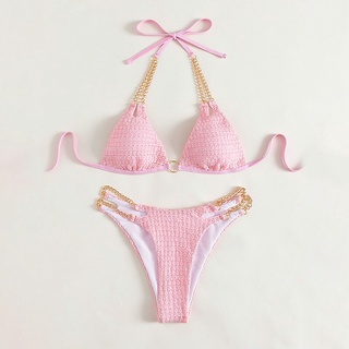 Bikini tam giác hồng phối xích