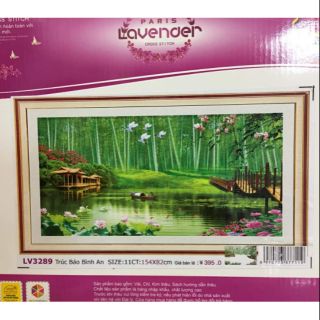 Tranh thêu chữ thập Trúc báo bình an KT 154*82cm(hình thật)