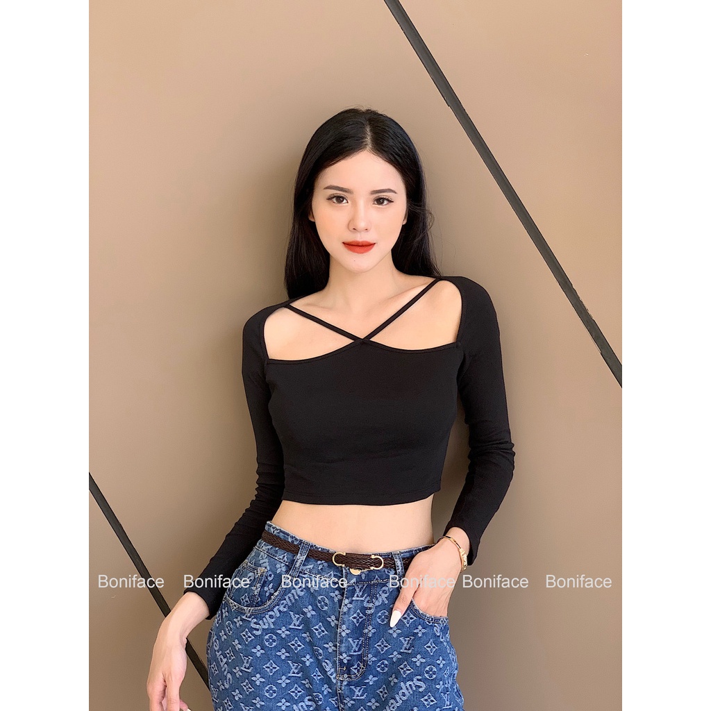 Áo croptop tay dài Boniface kiểu yếm dây chéo ngực | BigBuy360 - bigbuy360.vn