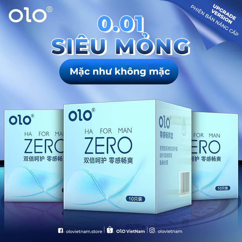 [Mã COSDAY -50K đơn 150K] Bao cao su OLO Zero Ha For Man gấp đôi chất bôi trơn, siêu mỏng 0.01mm nội địa Trung 10 bao