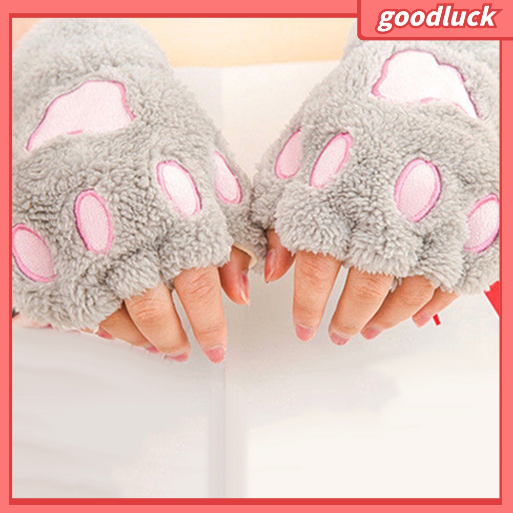 Găng tay len hở ngón hình chân mèo dễ thương cho nữ