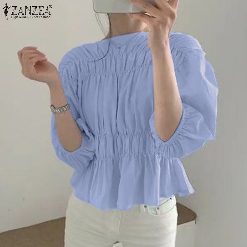 Áo kiểu Zanzea tay lửng cổ tròn phong cách Hàn Quốc cho nữ